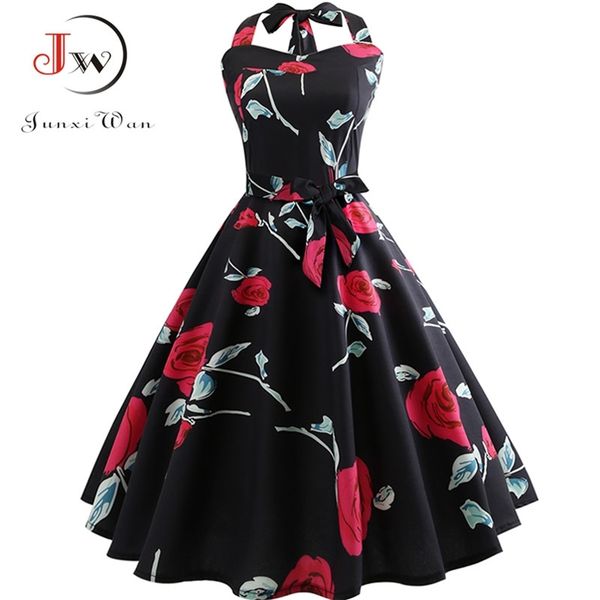 women summer elegant halter party dress casual floral print vintage swing 50s 60s retro rockabilly dresses plus size jurken 210331, Black;gray
women summer elegant halter party dress casual floral print vintage swing 50s 60s retro rockabilly dresses plus size jurken 210331, Black;gray