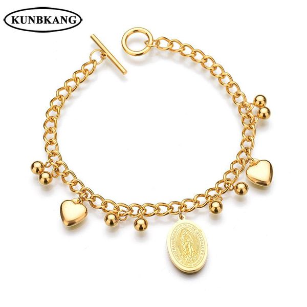 link, chain women gold color virgin mary bracelet bangles link stainless steel religious heart pendant for gift, Black
link, chain women gold color virgin mary bracelet bangles link stainless steel religious heart pendant for gift, Black