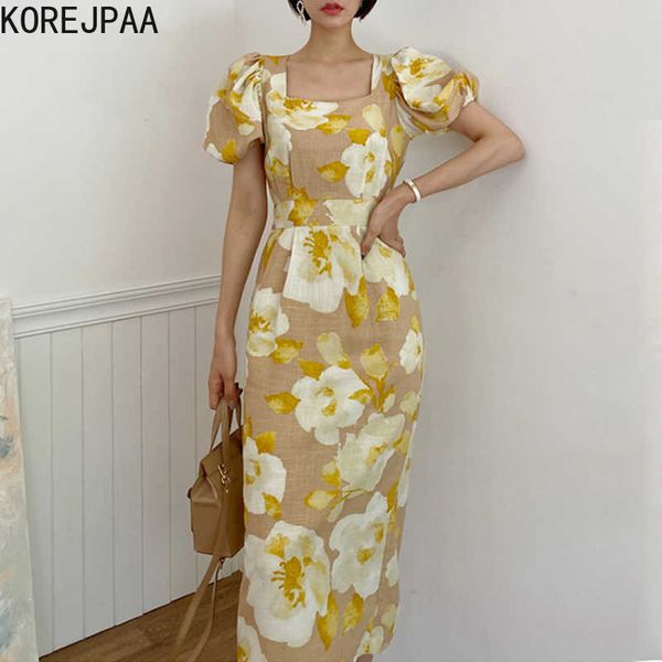 korejpaa women dress summer korean elegant temperament square collar contrasting color pleated puff sleeve floral vestidos 210526, Black;gray
korejpaa women dress summer korean elegant temperament square collar contrasting color pleated puff sleeve floral vestidos 210526, Black;gray