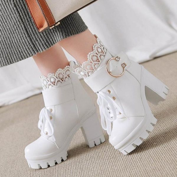 boots winter women fashion leather thick high heel lace up ankle platform shoes black white booties botas mujer
boots winter women fashion leather thick high heel lace up ankle platform shoes black white booties botas mujer