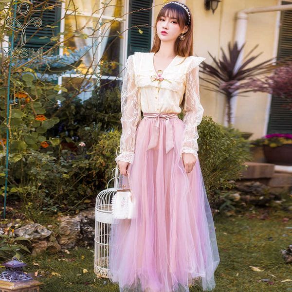 yosimi spring two piece set dress vintage full sleeve beige lace shirt and long mesh pink skirt sweet girl set 210604, White
yosimi spring two piece set dress vintage full sleeve beige lace shirt and long mesh pink skirt sweet girl set 210604, White