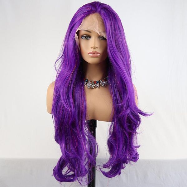 synthetic wigs purple color lolita cosplay body wave lace front wig natural long glitter hair frontal for black women
synthetic wigs purple color lolita cosplay body wave lace front wig natural long glitter hair frontal for black women