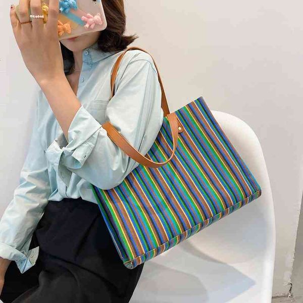 summer new 2021 fashion large capacity striped canvas tote women's portable shoulder bag
summer new 2021 fashion large capacity striped canvas tote women's portable shoulder bag