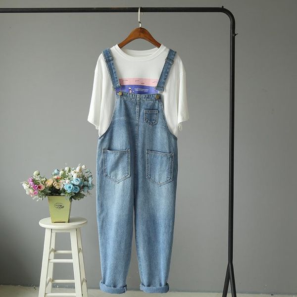 women's jeans dm001 korean version of street fashion with personalized washing overalls wear, Blue