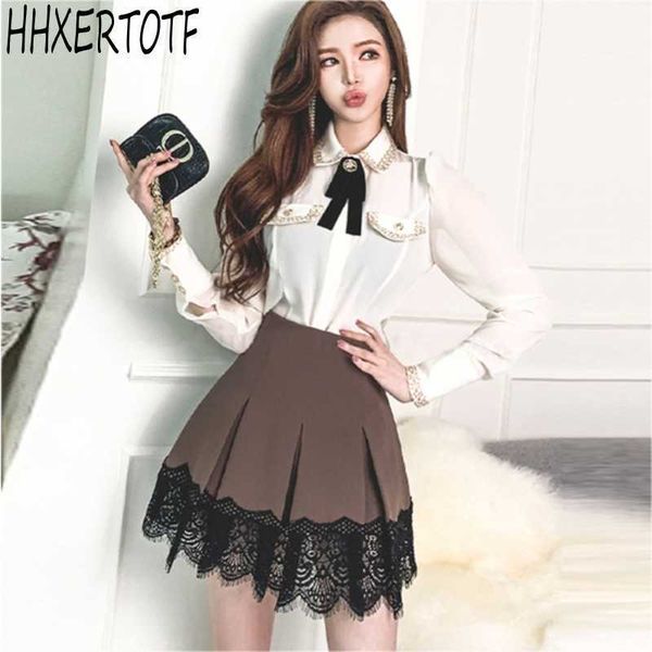 spring women work wear 2 pieces set vintage bow white blouses + high waist lace patchwork a-line skirt suit 210531
spring women work wear 2 pieces set vintage bow white blouses + high waist lace patchwork a-line skirt suit 210531