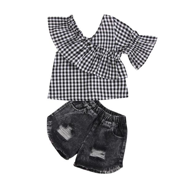 clothing sets 1-7y toddler kids baby girl one shoulder v-neck plaid shirt denim shorts jeans 2pcs summer clothes set, White
clothing sets 1-7y toddler kids baby girl one shoulder v-neck plaid shirt denim shorts jeans 2pcs summer clothes set, White