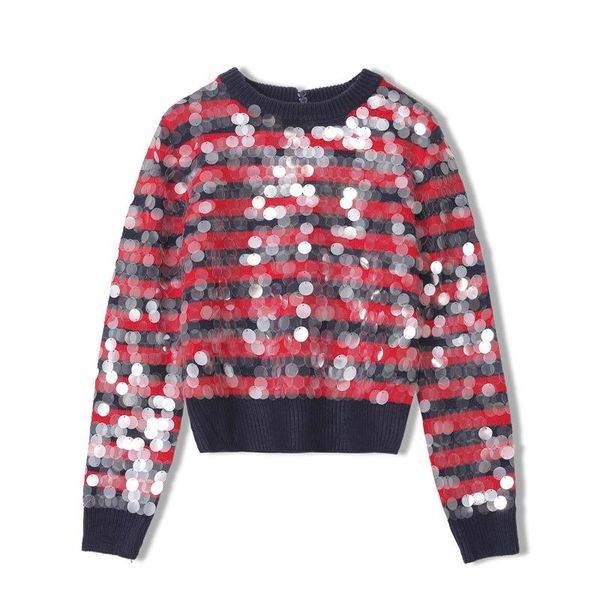 women's sweaters spring autumn sequined striped female o-neck knitted pullover woman casual outerwear ta1313, White;black
women's sweaters spring autumn sequined striped female o-neck knitted pullover woman casual outerwear ta1313, White;black