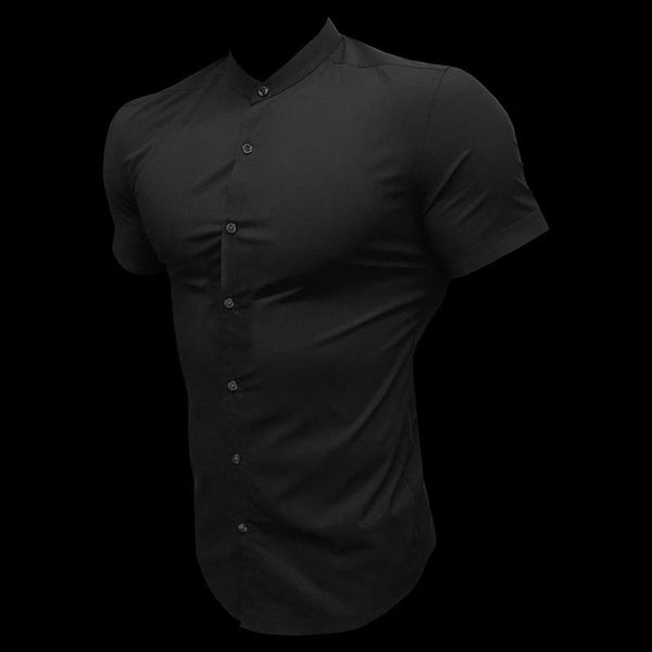 men's casual shirts summer men fashion short sleeve solid shirt slim fit male social business dress brand mens gym fitness sports cloth, White;black
men's casual shirts summer men fashion short sleeve solid shirt slim fit male social business dress brand mens gym fitness sports cloth, White;black