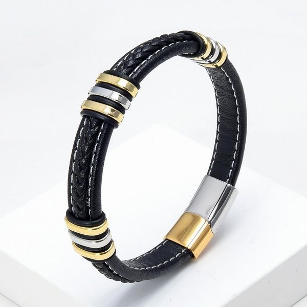 charm bracelets luxury female braided leather bracelet gold stainless steel metal for men women trendy jewelry bangles, Golden;silver
charm bracelets luxury female braided leather bracelet gold stainless steel metal for men women trendy jewelry bangles, Golden;silver