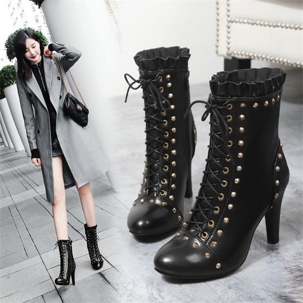 boots wind fall / winter 2021 leather short women's high heel thick rivet lace large single, Black
boots wind fall / winter 2021 leather short women's high heel thick rivet lace large single, Black