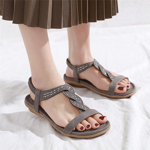 women's open-toe sandals summer bohemian rhinestone flat elastic band beach shoes retro zapatos de mujer, Black
women's open-toe sandals summer bohemian rhinestone flat elastic band beach shoes retro zapatos de mujer, Black
