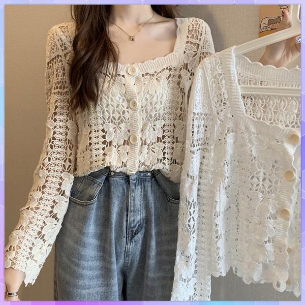 women's swimwear floral beach cover up hollow out crop women square collar summer pareo long-sleeved lace cardigan bikini, White;black
women's swimwear floral beach cover up hollow out crop women square collar summer pareo long-sleeved lace cardigan bikini, White;black