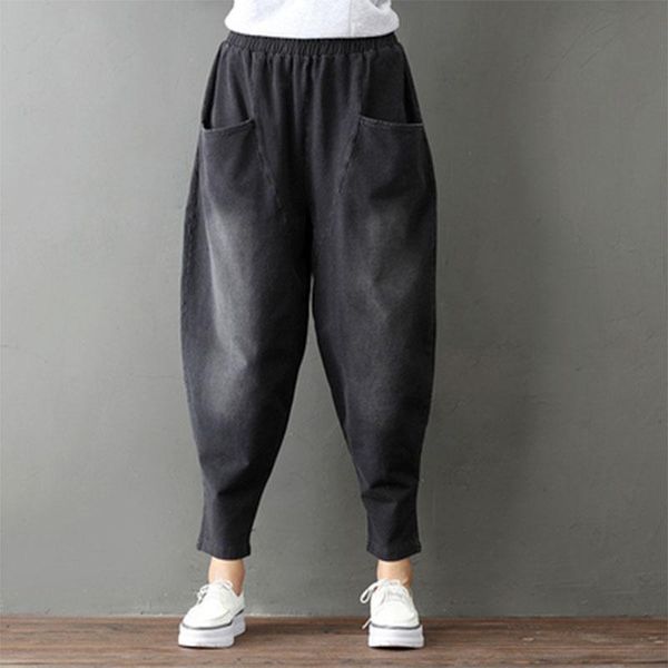 women's jeans 2021 spring arts style women elastic waist loose casual black big pocket cotton denim harem pants plus size m584, Blue
women's jeans 2021 spring arts style women elastic waist loose casual black big pocket cotton denim harem pants plus size m584, Blue
