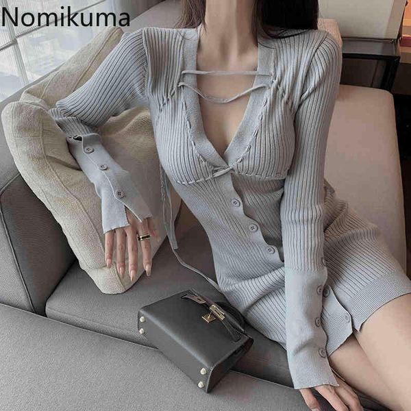 nomikuma autumn winter elegant sweater dress korean single breasted slim dresses cross lace up v-neck knitted vestido 6d751 210427, Black;gray
nomikuma autumn winter elegant sweater dress korean single breasted slim dresses cross lace up v-neck knitted vestido 6d751 210427, Black;gray