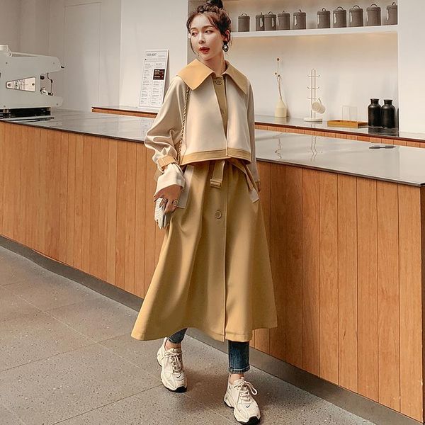 women's trench coats coat long color matching fake two-piece 2021 spring autumn single-breasted korean loose fashion windbreaker, Tan;black
women's trench coats coat long color matching fake two-piece 2021 spring autumn single-breasted korean loose fashion windbreaker, Tan;black