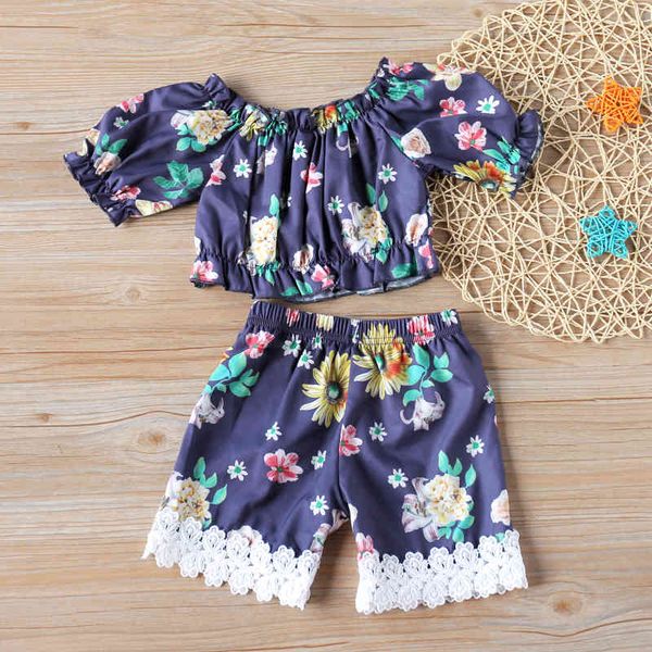 fashion girls clothing sets summer toddler girl flower print short sleeve + lace edge shorts two piece 2-6y children's 210515, White
fashion girls clothing sets summer toddler girl flower print short sleeve + lace edge shorts two piece 2-6y children's 210515, White
