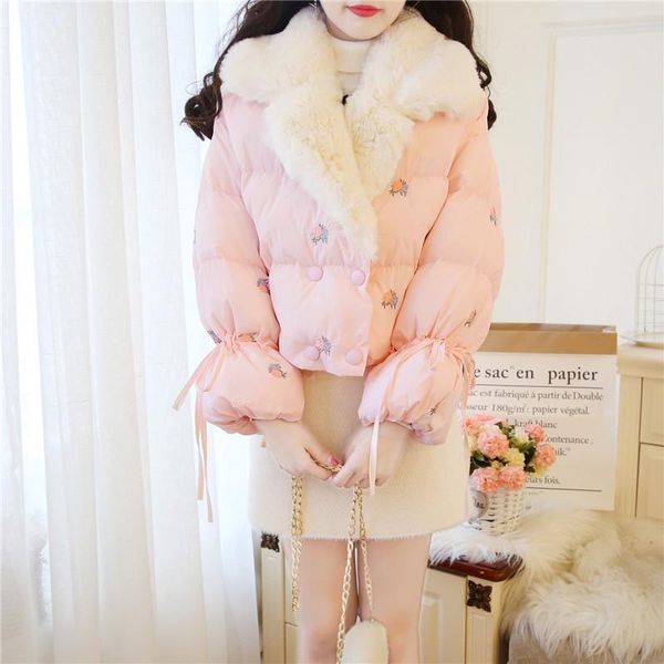 women's down & parkas sweet embroidered flowers fur collar lapel double-breasted outer wear short jacket women autumn winter cotton coa, Black
women's down & parkas sweet embroidered flowers fur collar lapel double-breasted outer wear short jacket women autumn winter cotton coa, Black