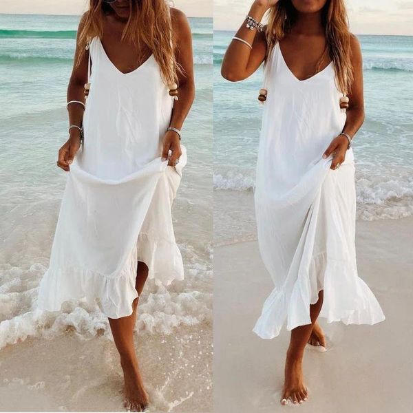 casual dresses women dress sleeveless solid white ruffle v-neck maxi beach camis spaghetti-strap a line summer plus sizes, Black;gray
casual dresses women dress sleeveless solid white ruffle v-neck maxi beach camis spaghetti-strap a line summer plus sizes, Black;gray