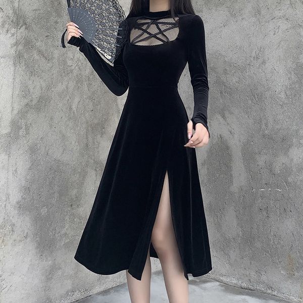 midi women's elegant black long gothic retro dress, evening dress, Black;gray 
midi women's elegant black long gothic retro dress, evening dress, Black;gray