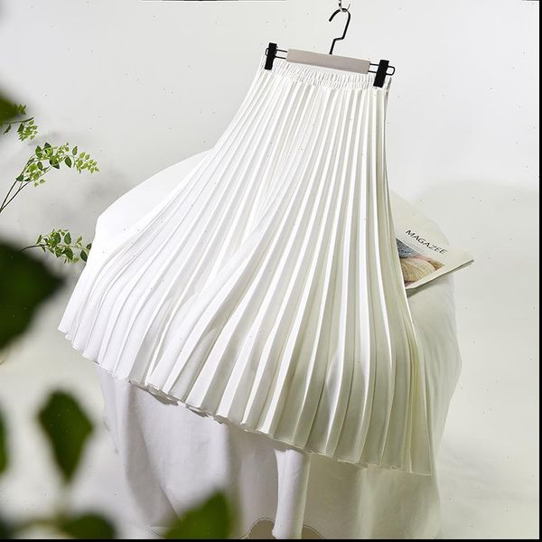 a line spring pleated elegant women skirts stretch high waist long femme faldas jupe saia white, Black
a line spring pleated elegant women skirts stretch high waist long femme faldas jupe saia white, Black