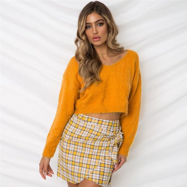women's sweaters wkoud women crop sweater 2021 fashion candy color short knitted pullovers winter solid loose deep v-neck knitwear y813, White;black
women's sweaters wkoud women crop sweater 2021 fashion candy color short knitted pullovers winter solid loose deep v-neck knitwear y813, White;black
