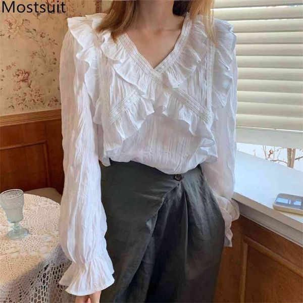 autumn ruffles stylish women blouses flare sleeve v-neck solid loose korean ladies pullover blusas shirts femme 210513, White
autumn ruffles stylish women blouses flare sleeve v-neck solid loose korean ladies pullover blusas shirts femme 210513, White