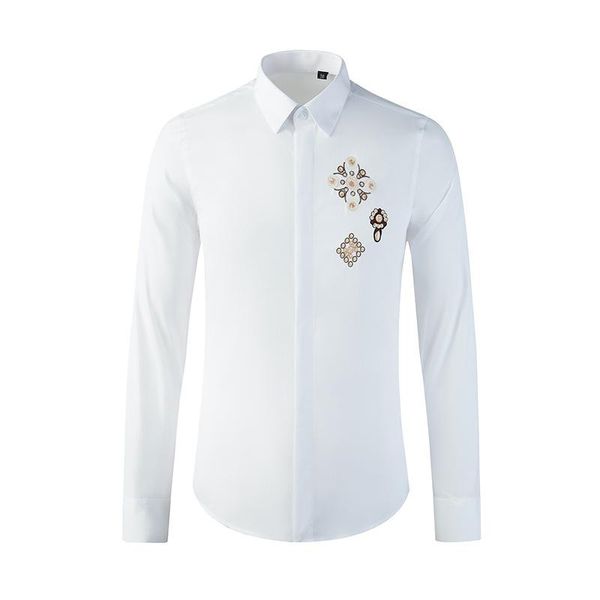 men's shirt tide brand flower pattern embroidery simple long-sleeved lining youth casual fashion shirts, White;black
men's shirt tide brand flower pattern embroidery simple long-sleeved lining youth casual fashion shirts, White;black