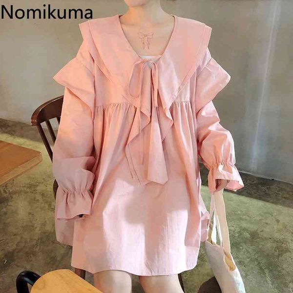 nomikuma ruffle patchwork dresses robe turn down collar long sleeve korean style loose dress women chic vestidos mujer 210514, Black;gray
nomikuma ruffle patchwork dresses robe turn down collar long sleeve korean style loose dress women chic vestidos mujer 210514, Black;gray