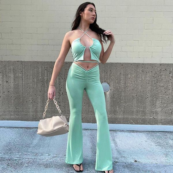 women's two piece pants women two-piece clothes set,summer fashion casual green halter neck crop and low waist flared female cloth, White
women's two piece pants women two-piece clothes set,summer fashion casual green halter neck crop and low waist flared female cloth, White