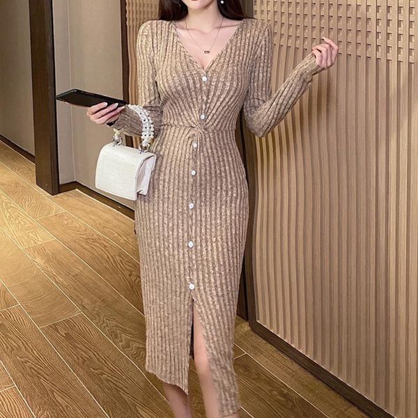 casual dresses women 2021 spring autumn knitted bodycon midi robes female v neck long sleeve elegant slim vestidos de mujer, Black;gray
casual dresses women 2021 spring autumn knitted bodycon midi robes female v neck long sleeve elegant slim vestidos de mujer, Black;gray