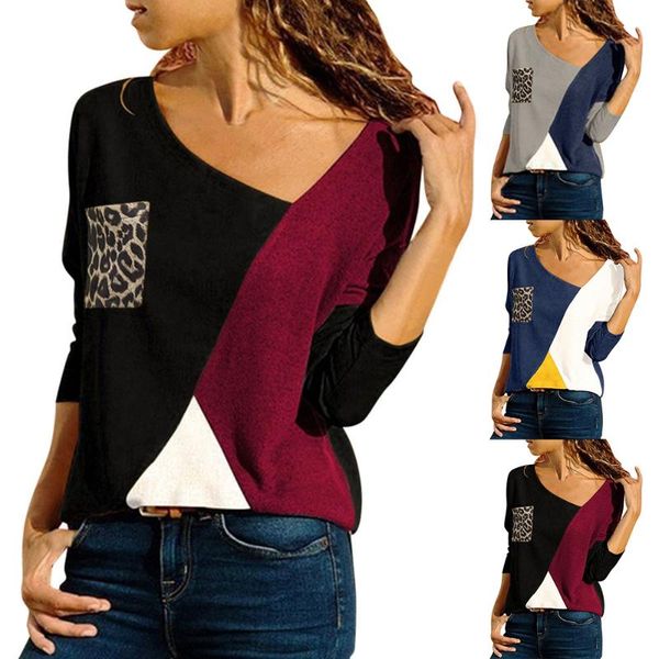 women's t-shirt leopard printed v-neck patchwork contrast loose casual pocket sweatshirt womens long sleeve spring autumn clothes, White
women's t-shirt leopard printed v-neck patchwork contrast loose casual pocket sweatshirt womens long sleeve spring autumn clothes, White