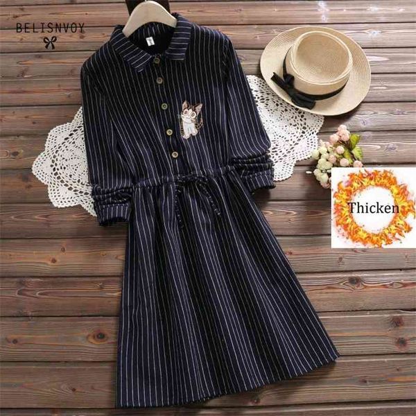 autumn winter casual vintage cotton striped shirt dress cute embroidery cat vestidos mori girl velvet thick warm robe femme 210520, Black;gray
autumn winter casual vintage cotton striped shirt dress cute embroidery cat vestidos mori girl velvet thick warm robe femme 210520, Black;gray