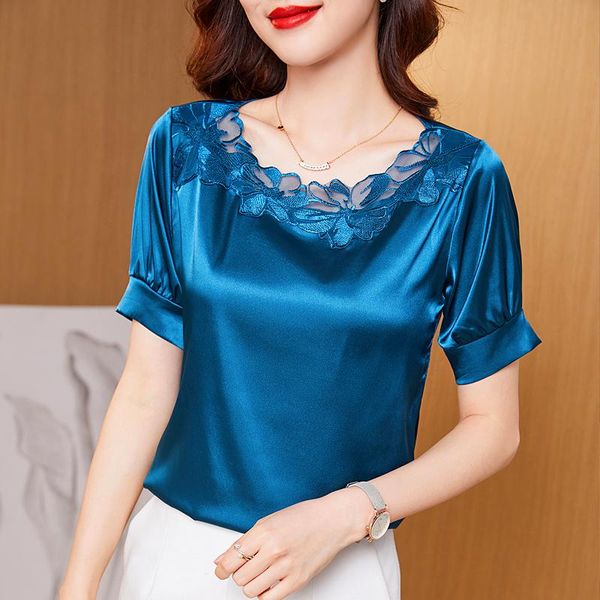 women's t-shirt 2021 summer round neck satin soft mesh embroidery large size loose chiffon shirt jacket, White
women's t-shirt 2021 summer round neck satin soft mesh embroidery large size loose chiffon shirt jacket, White