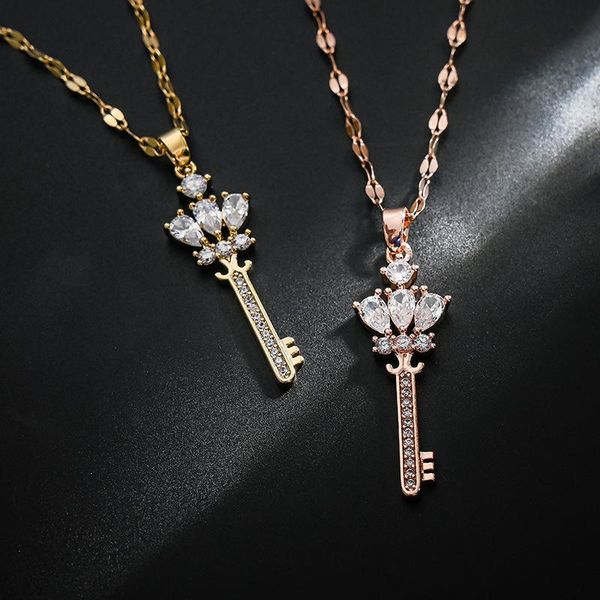 pendant necklaces crown crystal key micro zircon-laid necklace female non-fading gold plated ornament for women chain, Silver
pendant necklaces crown crystal key micro zircon-laid necklace female non-fading gold plated ornament for women chain, Silver