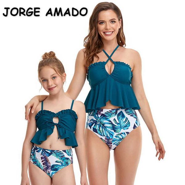 summer family matching swimsuit 2pcs sets halter ruffles bikini high waist triangle swimming trunks mother daughter e2102 210610, Blue
summer family matching swimsuit 2pcs sets halter ruffles bikini high waist triangle swimming trunks mother daughter e2102 210610, Blue