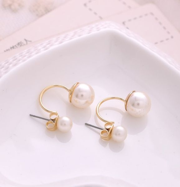large and small pearl earrings with back hanging stud, Golden;silver 
large and small pearl earrings with back hanging stud, Golden;silver