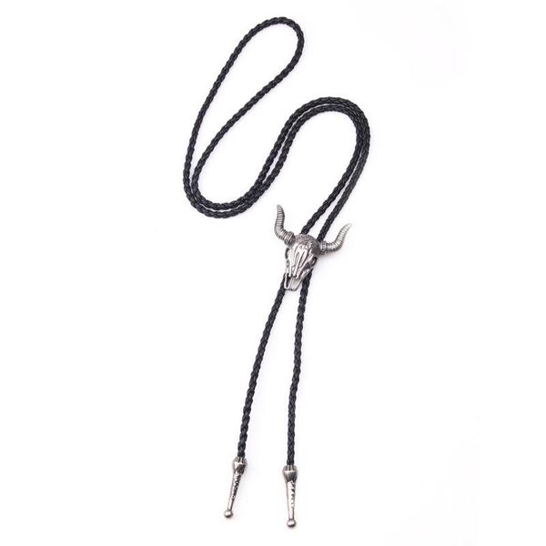 pendant necklaces cool men's cattle skeleton skull alloy leather chain necklace, Silver