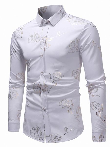 men random rose jacquard button up shirt n0e5#, White;black 
men random rose jacquard button up shirt n0e5#, White;black