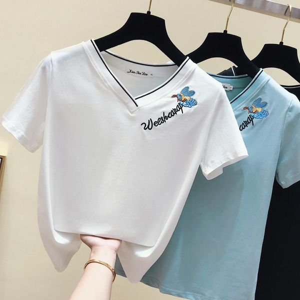 women's t-shirt t shirt women embroidery tshirt woman cotton 2021 summer short sleeve vintage v-neck tee shirts femme female, White
women's t-shirt t shirt women embroidery tshirt woman cotton 2021 summer short sleeve vintage v-neck tee shirts femme female, White