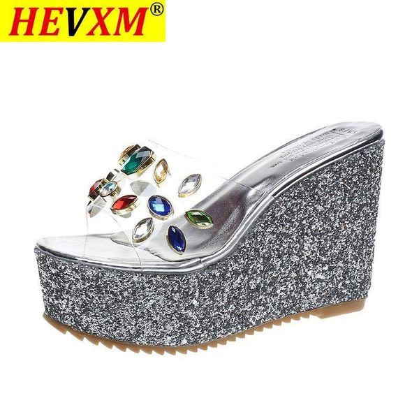 women transparent clear crystal sequins platform wedge thick sole sandals high heels mules slides summer beach shoes slippers, Black
women transparent clear crystal sequins platform wedge thick sole sandals high heels mules slides summer beach shoes slippers, Black
