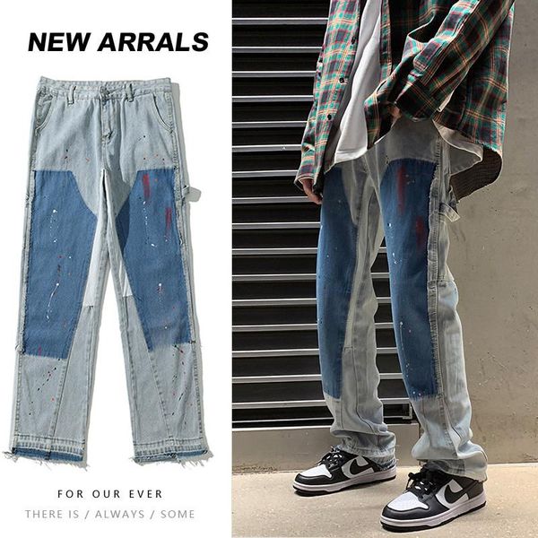 men's jeans 2021 men vintage blue black color block patchwork high street pants hip hop streetwear straight baggy slim denim trousers
men's jeans 2021 men vintage blue black color block patchwork high street pants hip hop streetwear straight baggy slim denim trousers