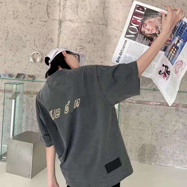 high version 21 spring and summer new fashion we11 chest diamond letter back wash grey casual couple short sleeve, White
high version 21 spring and summer new fashion we11 chest diamond letter back wash grey casual couple short sleeve, White