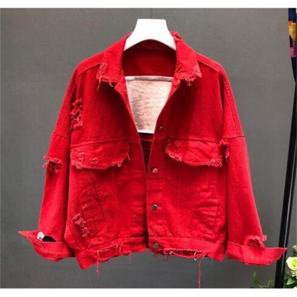 autumn sequins red denim women's fashion loose short hole jacket female student bf wind black jeans coat overcoats, Black;brown
autumn sequins red denim women's fashion loose short hole jacket female student bf wind black jeans coat overcoats, Black;brown