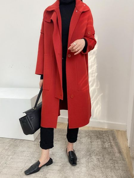 women's wool & blends fashionable woolen hoodie single-breasted long coat double waistcoat, Black
women's wool & blends fashionable woolen hoodie single-breasted long coat double waistcoat, Black