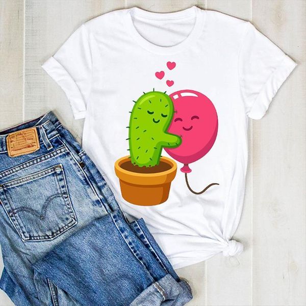 plant hug cartoon summer cactus women t shirts tee clothes graphic clothing, White 
plant hug cartoon summer cactus women t shirts tee clothes graphic clothing, White