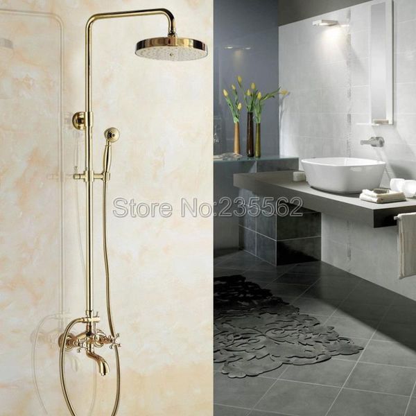 polished gold color brass bathroom rainfall shower mixer faucet set with bathtub taps + handheld lgf445 sets
polished gold color brass bathroom rainfall shower mixer faucet set with bathtub taps + handheld lgf445 sets