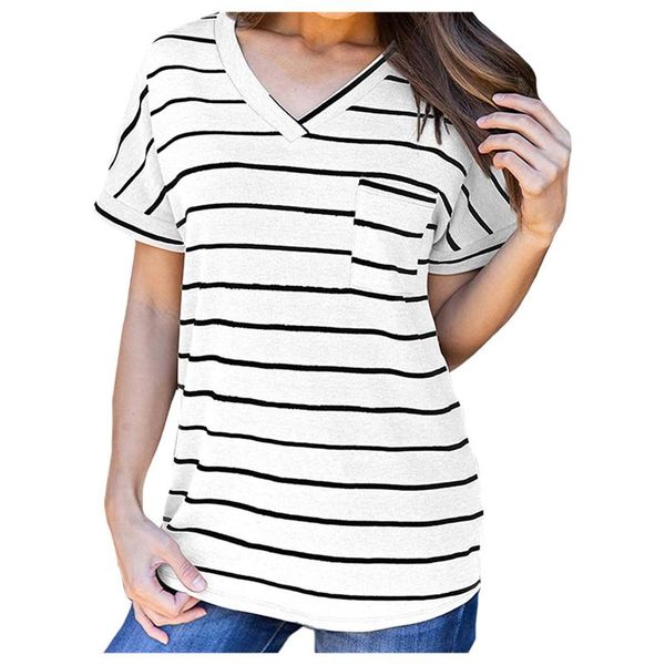 women's t-shirt v neck striped t-shirts for women summer short sleeve with pocket loose plus size tee, White
women's t-shirt v neck striped t-shirts for women summer short sleeve with pocket loose plus size tee, White