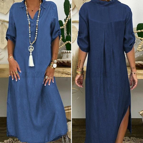 party dresses overszie women casual loose maxi dress denim blue solid half sleeve plus size 5xl boho beach cover up long robe vestidos, White;black
party dresses overszie women casual loose maxi dress denim blue solid half sleeve plus size 5xl boho beach cover up long robe vestidos, White;black