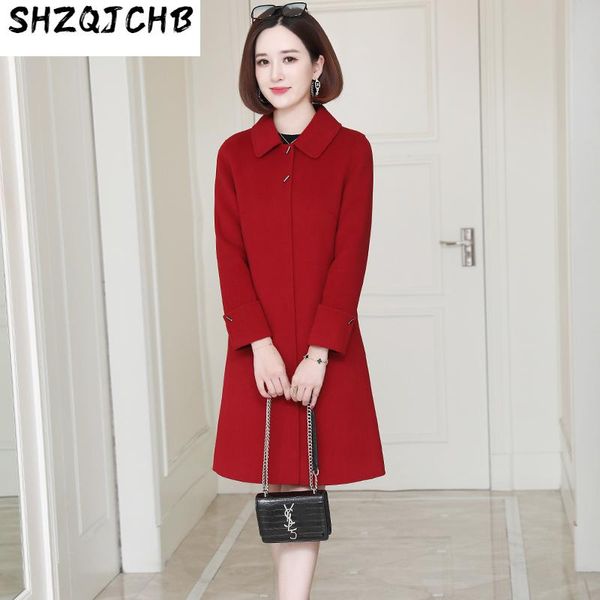 women's wool & blends shzq high end double-sided cashmere coat medium and long slim fit doll collar autumn, Black
women's wool & blends shzq high end double-sided cashmere coat medium and long slim fit doll collar autumn, Black