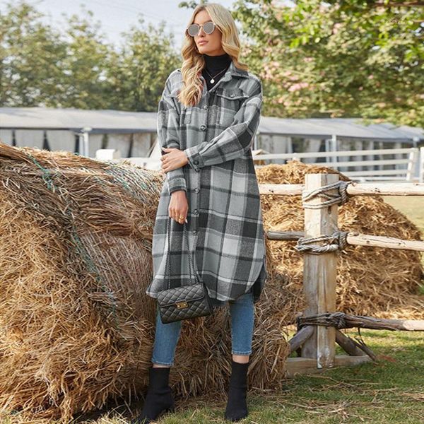 women's wool & blends fall clothes for women 2021 shirt coat fashion plaid woolen lapel long casual loose single breasted winter female, Black
women's wool & blends fall clothes for women 2021 shirt coat fashion plaid woolen lapel long casual loose single breasted winter female, Black